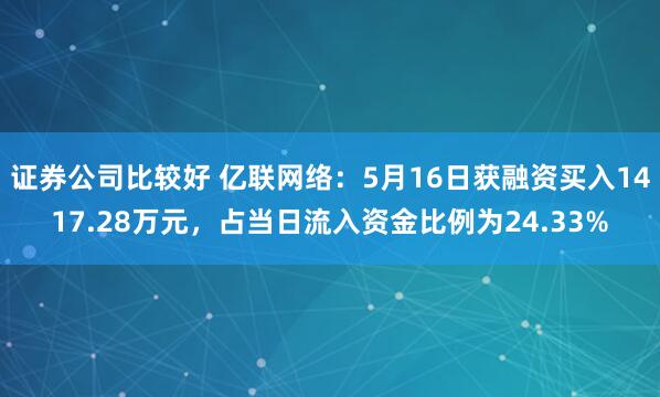 证券公司比较好 亿联网络：5月16日获融资买入1417.28万元，占当日流入资金比例为24.33%